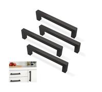 ANBOO 4 Pack Black Kitchen Cabinet Handles 96mm Hole Center, Stainless Steel Cupboard Pulls with Screws, Modern Square Drawer Handles for Wardrobe and Kitchen Cupboards