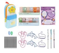 ANBOO Aesthetic Stationery Set, with 3 Rollerball Pens, 20 Refills, 6 Paper Clips, 2 Erasers and 1 Pencil Case(Blue), Complete Back to School Student Kit, Cute Girl Stationery for School
