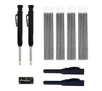 ANBOO Carpenter's Pencils Set, 2 Solid Carpenter's Pencils with 24 Pencil Leads, Deep Hole Marker Pencil with Built-in Sharpener for Drill Hole Markers on Wood, Metal, Concrete Tiles (Black)