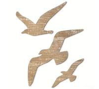 ANBOO Maritime Decoration Wooden Set of 3 - Wall Decoration with Seagulls in Natural Wood Look, Maritime Decoration for Living Room, Bedroom & Outdoor, Rustic Wall Decoration
