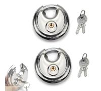 ANBOO Pack of 2 70 mm Padlock Round with Stainless Steel Shackle Disc Lock Stainless Steel Rustproof Weatherproof Round with 2 Keys Discus Lock Round Shackle Lock