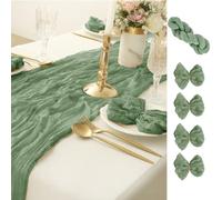 ANBOO Pack of 2 Table Runners Sage Green 90 x 400 cm, Boho Pleated Table Runner Green Eucalyptus Green for Birthday, Wedding, Banquet Table Decoration