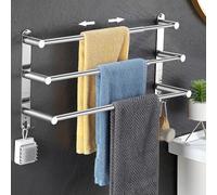 ANBOO Towel Rail Extendible 3 Arms, 43-75 cm Telescopic Towel Rail No Drilling with 4 Hook Positions, Stainless Steel Towel Rail for Bathroom Kitchen Wall - 2 Installation Methods