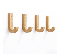 ANBOO Wooden Coat Hooks - Set of 4 Solid Oak Wall Hooks Wood J-Hooks for Wardrobe, Door or Acoustic Panels, Includes Screws, Length 12.5 cm, Modern & Stable