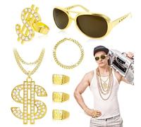Anbooc 7Pcs Hip Hop Costumes Kit, 80s 90s Accessories Outfit for Men Women Rapper Accessories