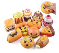 Anboor 12 Pcs Food Slow Rising Squishies Toy, Smore Pizza Biscuit Hamburger Ice Cream Cake French Fries Hot Dog Taco Slow Rising Squish Squeeze Fidget Toys Stress Relief