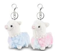 Anboor 2 Pack Small Stuffed Animals Alpaca Plushies with Keychain Sheep Kawaii Plush Toy Kindergarten Classroom Presents for Students (Blue & Pink)