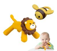 Anboor 2 Pack Teething Toys for Baby - Lion & Bees Silicone Baby Teethers for Infants 0-6 Months, Easy to Hold, Shower Gift Teething Relief Chew Babies Toys for Boy Girl