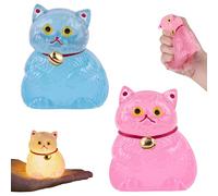 Anboor 2 Pcs Cat Squishy Toys, Soft Crystal Cat Glow in the Dark Squeeze Stress Relief Toy, Cute Animal Squishy Sensory Fidget Toy for Kids and Adults (3.4Inch)