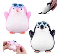 Anboor 2 Pcs Penguins Squishy Toys, 3.15" Soft Sticky Penguins Squeeze Fidget Toys with Sunglasses Stress Relief for Kids Adults Autism Birthday Gifts