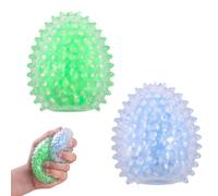 Anboor 2pcs Handmade Stress Balls, Hedgehogs Squeeze Ball Stress Relief Sensory Beads for Kids Adults, Noisy Squishies Ball for Party Favors (Blue & Green)