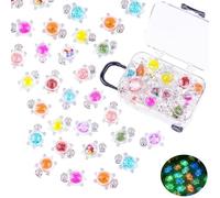 Anboor 30PCS Small Resin Turtle with 1 Pc Suitcase Boxes, Luminous Mini Resin Animals to Hide Sea Turtles Glow In The Dark Figurines for Fairy Garden Dollhouse Aquarium Decor (Beads)