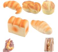 Anboor 5 Pcs Bread Squishy Artificial Fake Toast Bread, Croissant,French Bread, Challah, Butter Bread Squish Toys Scented Soft Slow Rising Toy Food Pretend Play Prop Kitchen Kids