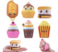 Anboor 6 Pcs Food Slow Rise Squishies Toy, Smore Ice Cream Cake French Fries Hot Dog Slow Rising Squish Squeeze Fidget Toys Stress Relief for Kids Teens Adults