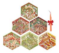 Anboor 6 Sets DIY 3D Sticker Scene, Reusable Christmas Stickers Make Your Own Room Scenes Sticker for Kids Adult Stress Relief Relaxation (Bear, Rabbit, Chick, Panda, Elk, Penguin)