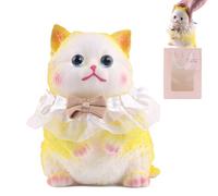 Anboor Big Cat Squishy Toy, Cute Golden Shaded Cat Squeeze Stress Relief Fidget Toy with Bowknot Collar, Realistic Sticky Animal Squishy for Kids Adults Autism Birthday Gifts (6.3Inch)