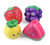 Anboor Fruit Squishies Toys Bulk - 4 pcs Soft Kawaii Strawberry Watermelon Pineapple Grape Slow Rising Fruit Squishies, Squeeze Stress Relief Fidget Sensory Toys for Kids and Adults