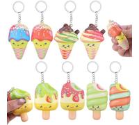 Anboor Mini Food Squishies Toys - 8pcs Soft Kawaii Ice Cream Popsicles Squeeze Stress Relief Sensory Toys for Kids, Slow-Rising Squishies Keychain Fidget Toys for Party Favors Goodie Bag Fillers