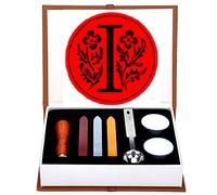 ANBOSE Alphabet I Letters Wax Sealing Stamp Kit - 1Pcs Wooden Handle Copper Seal, 3Pcs Wax Seal Sticks, 1Pcs Melting Spoon and 2Pcs White Candles