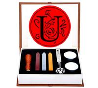 ANBOSE Alphabet U Letters Wax Sealing Stamp Kit - Wooden Handle Copper Seal, Wax Seal Sticks, Melting Spoon, White Candles