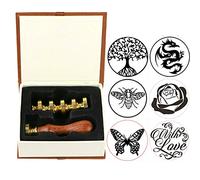 ANBOSE Bee Wax Seal Stamp Set, 6 Pieces Copper Seals + 1 Wooden Hilt, Brown, Gift Sealing Wax Stamp Kit for Letter Cards Invitations