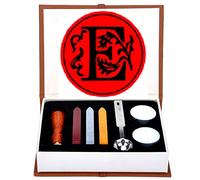 ANBOSE Letter E Wax Seal Stamp Set, Copper Seal, 3Pcs Wax Seal Sticks, 1Pcs Melting Spoon, 2Pcs White Candles