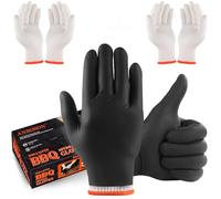ANBOSON BBQ Gloves for Cooking, Baking, Grilling, Pack of 100 Disposable Nitrile Gloves and 4 Pcs Cotton Glove Liners, Washable (6 Mil Nitrle, Large)