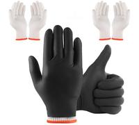 ANBOSON BBQ Gloves for Cooking, Baking, Grilling, Pack of 100 Disposable Nitrile Gloves and 4 Pcs Cotton Glove Liners, Washable (6 Mil Nitrle, Large)