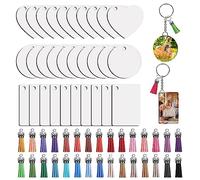 ANBOWEI 120pcs Sublimation Keyring Blanks Set with Heat Transfer MDF Blanks 3 Shapes Double Sided Printed, Colourful Tassels Jump Rings and Key Rings for DIY Keychain Gift Crafts Making