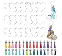 ANBOWEI Acrylic Heart Keyring Blanks Kit, 140pcs Include Clear Love Heart Acrylic, Keyrings with Chain, Colourful Tassels, Jump Rings and Screw Eyes, for DIY Gifts Keyring Making