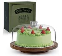 ANBOXIT Cake Stand with Dome Lid, Acacia Wood Cake Plate with Cover