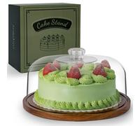 ANBOXIT Cake Stand with Dome Lid, Acacia Wood Cake Plate with Cover, Wooden Cake Display Stand with Acrylic Dome ( Flat )