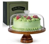 ANBOXIT Cake Stand with Dome Lid, Acacia Wood Cake Plate with Cover, Wooden Cake Display Stand with Acrylic Dome ( Footed )