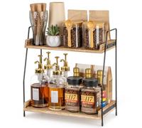 ANBOXIT Coffee Station Organizer for Countertop, 2 Tier Coffee Bar Accessories and Organizer, Wooden Kitchen Storage & Organisation, Countertop Organiser for Kitchen, Home, Office - Brown