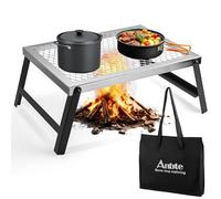 Anbte 41 cm x 18 cm Folding Campfire Grill, Heavy Duty Steel Mesh Grate Chrome Finish with Folding Legs, Portable Campfire Cooking Equipment for Camping Outdoor BBQ Cooking Open Fire Backyard, Silver