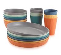 Anbte Plastic Plates and Bowls Sets, 18pcs Unbreakable Camping Dinner Set for 6, Reusable, Microwave & Dishwasher Safe Dinner Set, for Kitchen Outdoor Travel Camping Picnic Party