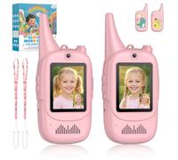 Anbte Video Walkie Talkies For Kids With Silicone Protective Case, 2 Pack Rechargeable Long Range Two Way Radios Toys for Boys Girls Age 3-12 for Family Game Outside Camping Indoor Outdoor, Pink