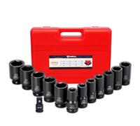 Anbull 3/4 Inch Drive Deep Impact Socket Set, 13 Piece Metric Combination, Sizes 17mm 19mm 21mm 22mm 24mm 27mm 30mm 32mm 33mm 36mm 38mm 41mm Hex Socket Set, 6 Point Design, Cr-V Chrome Vanadium Steel