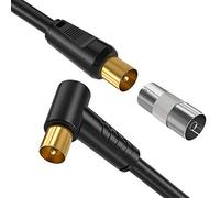 Ancable 1M TV Aerial Coaxial Cable Male to Male Black, Right Angle Satellite Cable RF TV Antenna Coax Gold Plated Connector Flylead for Sky/SkyHD, Virgin, BT,TV, VCR or DVD players with Coupler