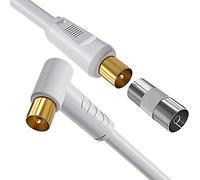 Ancable 3M TV Aerial Coaxial Cable Male to Male, Right Angle Satellite Cable RF TV Antenna Coax Gold Plated Connectors White Flylead for Sky/SkyHD, Virgin, BT,TV, VCR or DVD players with Coupler