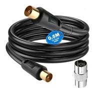 Ancable TV Aerial Cable with Coaxial Adapter 0.5M Black TV Ariel Lead