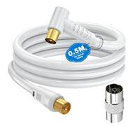 Ancable TV Aerial Cable with Coaxial Adapter 0.5M White TV Ariel Lead | Right Angled Plug | Coaxial RF Lead Male to Male | Gold-Plated | Satellite Cable TV Antenna