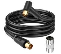 Ancable TV Aerial Cable with Coaxial Adapter 1M Black TV Ariel Lead