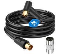 Ancable TV Aerial Cable with Coaxial Adapter 2M Black TV Ariel Lead