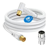 Ancable TV Aerial Cable with Coaxial Adapter 3M White TV Ariel Lead