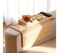 Ancaedhl Bamboo Sofa Arm Tray, 2-in-1 Foldable Armchair Caddy with Built-in Cup Holder - Anti-Slip Couch Organizer for Living Room, Detachable Tray & Pad for Drinks, Snacks, Phone, TV Remote
