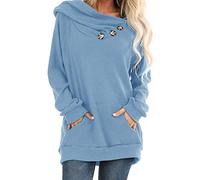 Ancapelion Women’s Casual Long Sleeve Blue Jumper Sweater Knitted Hoodies Pullover Sweater with Button Pocket for Ladies S
