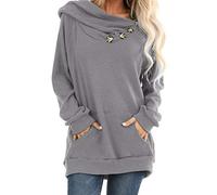 Ancapelion Women’s Casual Long Sleeve Grey Knitted Hoodies Pullover Jumper Sweater with Button Pocket for Ladies L