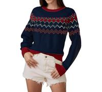 Ancapelion Women’s Jumper Long Sleeve Colour Block Chunky Sweater Christmas Crew Neck Knit Pullover Tops Knitwear for Ladies Blue XL