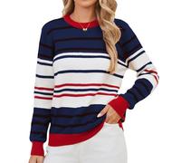Ancapelion Women’s Jumper Long Sleeve Colour Block Chunky Sweater Christmas Crew Neck Knit Pullover Tops Knitwear for Ladies Blue XXL